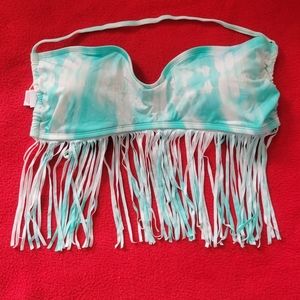 ⚠️3/$15 Candie's Mint and White Tie Dye Bikini Top with Fringe Candie's Sz XL